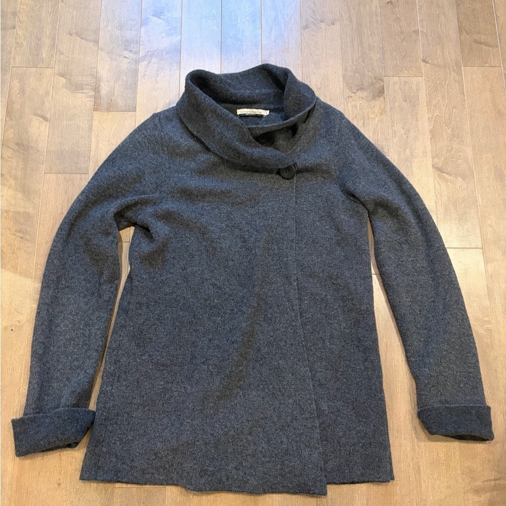 Elegant Charcoal Cowl Neck Wool Cardigan